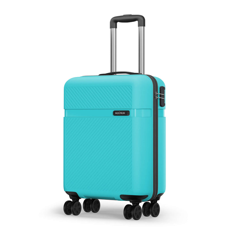 A turquoise blue hardshell suitcase with a textured diagonal pattern, featuring a black handle, telescopic silver handle, and four black spinner wheels. The brand name 'HODENK' is visible on a small black label on the front.